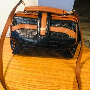 Elegant Black and Brown Croc-Embossed Bag